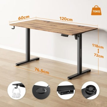 Biurko elektrycznie regulowane Sense7 120 x 60 cm w kolorze dąb